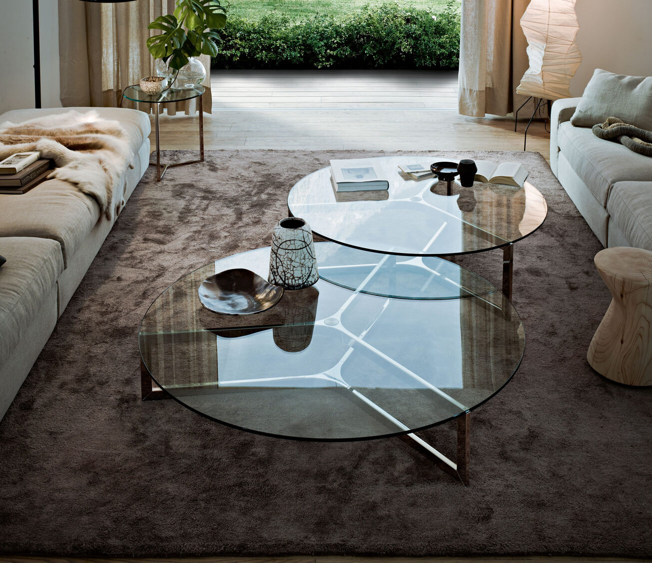 Contemporary Raj 1 glass top coffee table by Gallotti & Radice