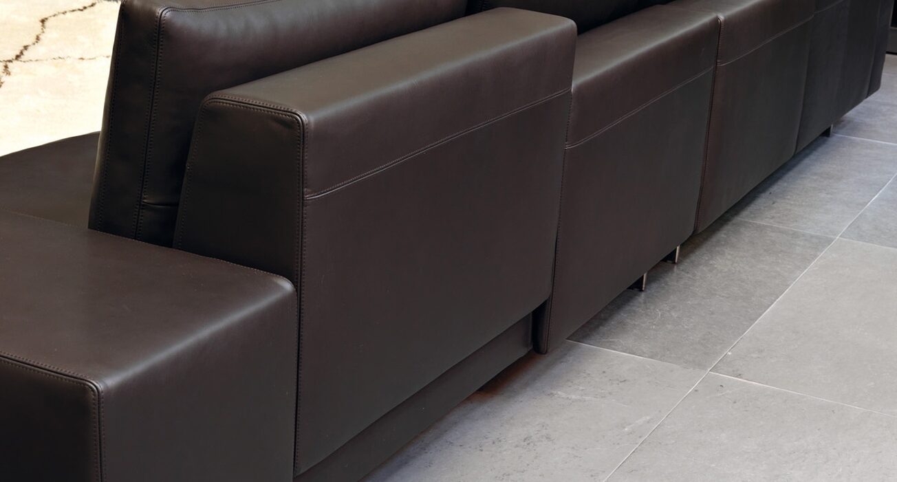 This is a brown leather sofa